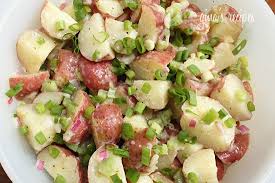 I usually leave the skins on when i make potato salad — i like the spots of color they add to the dish, plus they're thin enough. Baby Red Potato Salad Skinnytaste