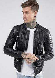 Allsaints Sanderson Leather Bomber Biker Jacket Leather Jacket Outfit Men Leather Jacket Men Leather Jacket