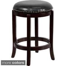 Backless Wood 24 Inch Counter Height Stool With Leather Swivel Seat Wood Bar Stools Wood Counter Stools Counter Height Stools
