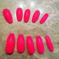 A total attention grabbing designs these are. Set Of Painted Orange Mandarine Neon Long Coffin Nails 7 60 Picclick