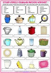 A kitchen is a room or part of a room used for cooking and food preparation in a dwelling or in a commercial establishment. Kitchen Utensils Esl Vocabulary Worksheets