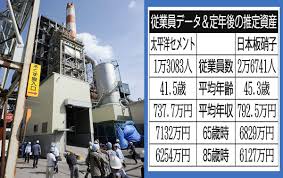 太平洋セメントの年齢別平均年収（単位：万円） 年齢 年収 月収 賞与 30歳 533 37.0 88.8 31歳 551 38.2 91.7 32歳 568 39.4 94.6 33歳 584 40.1 102.1 34歳 601 41.3 105.1 35歳 617 42.4 107.9 36歳 633 43.5 110.7 37歳 649 44.6 å¤ªå¹³æ´‹ã‚»ãƒ¡ãƒ³ãƒˆvsæ—¥æœ¬æ¿ç¡å­ ã‚¤ãƒ³ãƒ•ãƒ©æ•´å‚™ã‚'æ‹…ã†å¤§æ‰‹ æ—¥åˆŠã‚²ãƒ³ãƒ€ã‚¤digital