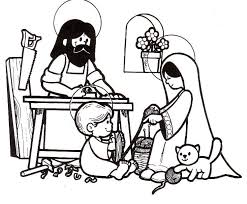 Holy Family At Nazareth Catholic Coloring Page For Children I Love How Jesus Is Helping Mary With The Wool Family Coloring Pages Holy Family Family Coloring