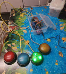 This application is a game show buzzer. Arduino First Press Buzzer Game Student Project Programming Electronics Academy