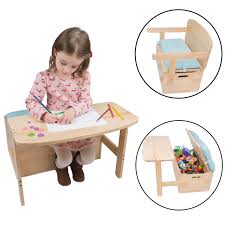 Sold by extra.sale an ebay marketplace seller. Svan Wooden Desk And Chair Set W Toy Box Storage Converts To Bench Includes Blue Cushion 25 X 22 X 13 In Buy Online In Dominica At Dominica Desertcart Com Productid 91120596