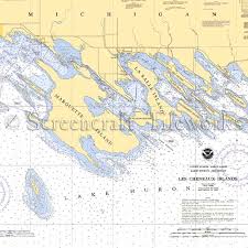 Michigan Marquette Island La Salle Island Lake Huron Nautical Chart Decor