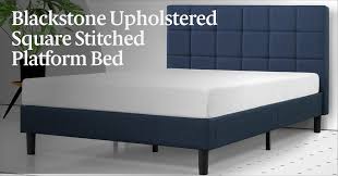 It ships in one carton with the frame, legs and ten wooden slats conveniently located in the zippered compartment in the back of the headboard for easy assembly. Blackstone Upholstered Square Stitched Platform Bed