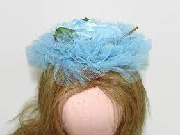 Blue Crinoline Flat Hat Netting And Blue Silk Rose Hat Etsy Floral Hat Silk Roses Funky Hats