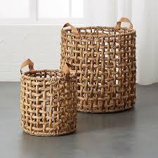 White against dark brown and smooth leather against rough rattan. Leather Handles Rope Basket Products Bookmarks Design Inspiration And Ideas