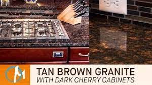 Cherry cabinets with black granite. Tan Brown Granite Kitchen Countertops With Dark Cherry Cabinets Marble Com Youtube