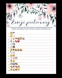 Emoji, find the emoji nerd, find the emoji notebook, find the hidden emoji, find the emoji silent night, find the emoji los angeles. Blush Floral Bridal Shower Emoji Pictionary Game Printable Spg1