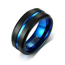 Black And Blue Tungsten Mens Ring Black Blue Matte Finish Tungsten Mens Ring Tungsten Mens Rings Black Tungsten Carbide Ring Black Rings