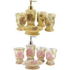 Make your bathroom a serene sanctuary with bathroom decor, accessories, and the help of bed bath & beyond's bathroom decor ideas & inspiration. Elegant Floral Bathroom Set Pink Gold Diy Carving 5 Pcs Bath Accessory Art Decor Bath Kit Soap Dish Bottle Toothbrush Holder Toothbrush Features Toothbrush Pictureholder Class Aliexpress