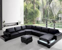 Edge trim and fine artisan details. Modern Soft Black Leather Sectional Sofa Set 44l0693