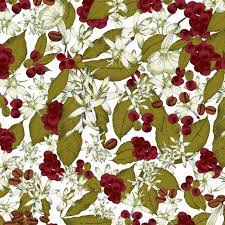 Pattern Print Created From The Coffee Plant Leaves Coffee Fuits Coffee Flower And Coffee Beans Coffee Plant Coffee Flower Coffee Wallpaper