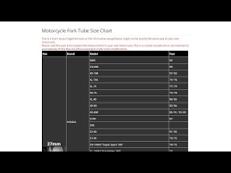 Motorcycle Fork Tube Diameter Size Chart List Youtube