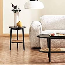 Small round bedside table with drawer. Buy Harmati Round Side Table With Storage Black End Table For Living Room Bedroom And Small Spaces Modern Accent Bedside Tables Easy Assembly Solid Wood Legs Natural Rattan Online In