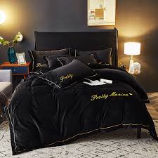 Don't forget to finish off the new look of your bed with a bed skirt. Gray Black Luxury Fleece Fabric Bedding Sets Embroidery Duvet Cover Flat Sheets Linen Bedding Sets Aliexpress