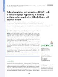 How do you your health telugu meaning? Pdf Cultural Adaptation And Translation Of Peach Scale In Telugu Language Applicability In Assessing Auditory And Communication Skills Of Children With Cochlear Implant