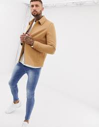 Asos design wool mix overcoat in camel. Asos Design Wool Mix Zip Through Jacket In Camel Asos