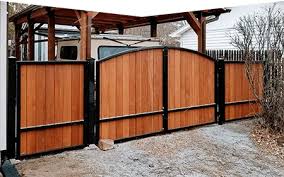 This project involved manufacturing custom decorative metal gates and infill panels. Automatic Wooden Wrought Iron Driveway Gates Fence