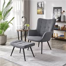 Smilemart Modern Accent Chair And Ottoman Set Contemporary Upholstered Lounge Chair Biscuit Tufting For Bedroom Living Room Home Office Gray Fabric Walmart C Chair And Ottoman Set Chair And Ottoman Accent
