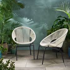 Hayk Outdoor Modern Faux Rattan Club Chair Set Of 2 White And Black Walmart Com In 2020 Lounge Chair Outdoor Noble House Modern Outdoor