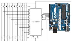 Circuit To Interface Hef4067bp To Arduino How To Use 4067 Multiplexer Or Demultiplexer 4067 Mux Demux Tutorial Arduino Arduino Sensors Arduino Projects