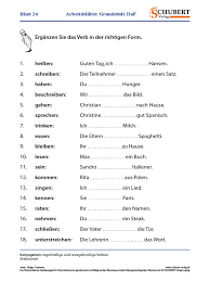 Arbeitsblätter grundstufe daf blatt 89 autor: Verbkonjugation Un Regelmassig I Niveau A1 Pdf
