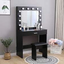 Overstock.com has been visited by 1m+ users in the past month Black Dressing Table Makeup Desk W Led Lighted Mirror Drawer Stool Bedroom 789219737982 Ebay