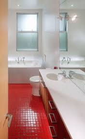 Modern Home With A Fabulous Rooftop Deck 1 Kind Design Bathroom Red Red Tile Floor Tile Bathroom