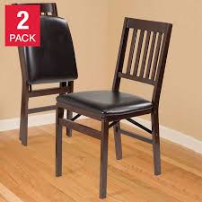 Stakmore Wood Folding Chair With Bonded Leather Seat Espresso 2 Pack