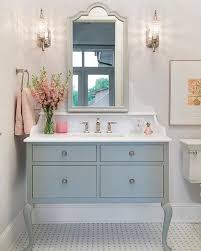 Bphloves This Elegant Blueandwhite Bathroom With French Washstand With Cabriole Legs Basketweave Floortile Whitemarble Home Decor Home Interior