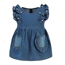 Summer Baby Girls Clothes Flying Sleeves Denim Dress One Piece Casual Dresses Girls Denim Dress Baby Girl Party Dresses Toddler Dress