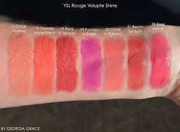 Yves Saint Laurent Rouge Pur Couture The Slim Lipstick Swatches Ysl Rouge Volupte Shine Swatches Review By Georgia Grace Ysl Rouge Volupte Shine Ysl Rouge Volupte Ysl Makeup