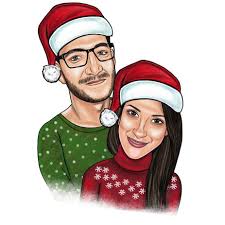 Find the perfect christmas robin drawing stock photo. Christmas Couple Cartoon Drawing In Colored Style
