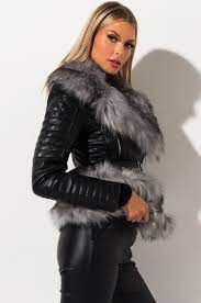 Azalea Wang Never Cared Waist Lined Faux Fur Moto Jacket Faux Leather Moto Jacket Vinyl Clothing Affordable Fashion Women
