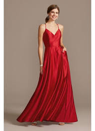 Apple red, antique brass, apricot, azalea, berry, bright blue, black, boston fern, bubblegum pink, burnt. Satin Spaghetti Strap Ball Gown With Pockets David S Bridal