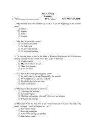 Thankfully, i have remembered now to post the answers . Life Of Pi Detailed Quizzes Teaching Resources