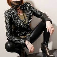 Buy bienvenu women stretch striped socks knee high stockings long arm warmer fingerless mitten gloves, black yellow: Women Punk Spike Studded Shoulder Pu Leather Coat Motorcycle Clothes Basic Jaket Ebay