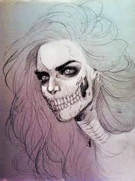Skeleton Girl Drawing With Watercolour Hair Art Drawings Sketches