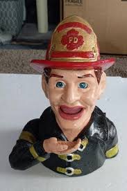 Fireman Firefighter Mechanical Bank Office Gift Home Collectible