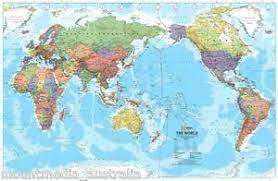 This world map is centered on the pacific ocean, offering a unique view for making custom maps. World Map Pacific Centred Laminated Poster 100x65cm Large Australia Middle Ebay
