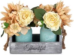 7'' h x 4'' w x 1.5'' d; Buy Gbtroo Mason Jar Table Centerpiece Rustic Coffee Table Decor With 2 Mason Jars Table Centerpieces For Dining Room Decoration Living Room And Kitchen Table Decorations Cute Flower