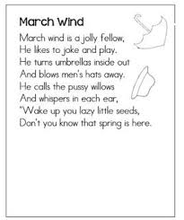 March Wind Poem Link To Free Pdf Printable Joyful Learning Spring Poems For Kids Preschool Poems