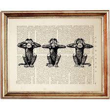 Hear No Evil See No Evil Speak No Evil Wall Art Three Wise Monkeys Dictionary Art Print See No Evil Hear No Etsy In 2020 Art Prints Dictionary Art Print Three Wise Monkeys