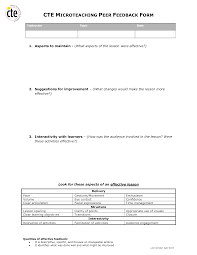 Cte Microteaching Peer Feedback Form How To Create A Cte Microteaching Peer Feedback Form Download This Cte Microteaching Peer Fe Templates Peer Date Topics