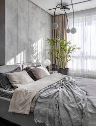 Серый в интерьере спальни