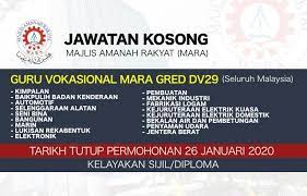 Jawatan Kosong Guru Vokasional Mara Dv29 Januari 2020 Mara Guru
