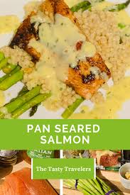 Pan Seared Salmon Asparagus Couscous Bernaise Pan Seared Salmon Seared Salmon Salmon Recipes Pan Seared